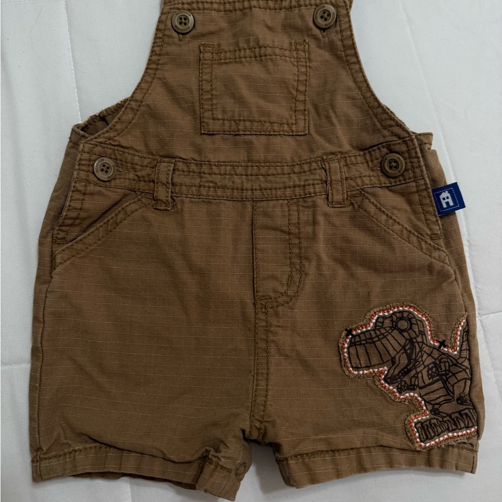 Brown Kids Overalls with Dinosaur Stitching